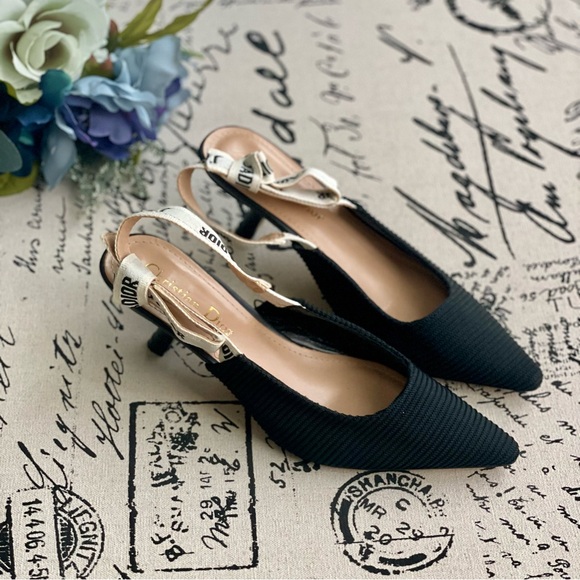 Designer J'Adior Slingback Kitten Heel Pump in Black Technical Fabric Size 7.5 - Picture 4 of 8